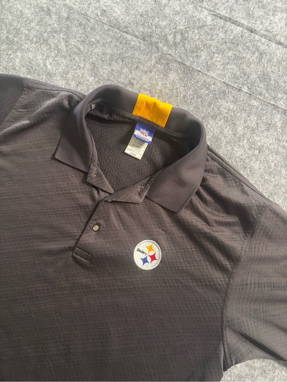 Vintage Reebok Pittsburgh Steelers NFL Polo Shirt Mens Large Black Yellow Collar